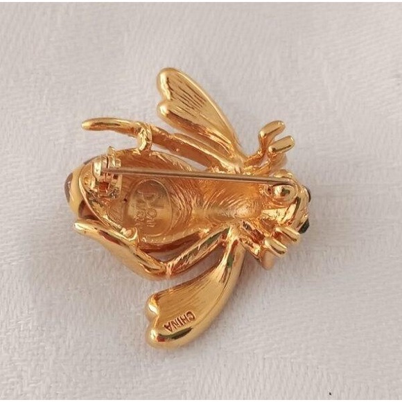 Joan Rivers Rhinestone Enamel Bee Brooch Pin Joan of the Jungle Brown Green Eyes - Picture 5 of 5